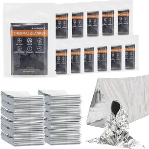 12-Pack Emergency Mylar Thermal Blankets, 82"x62" Space Blankets Foil Blanket, XL Camping Blanket for Outdoors, Hiking, Survival kit, Bug Out BagMarathons or First Aid, Silver