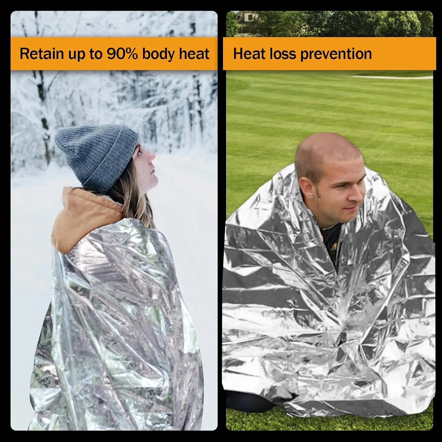 12-Pack Emergency Mylar Thermal Blankets, 82"x62" Space Blankets Foil Blanket, XL Camping Blanket for Outdoors, Hiking, Survival kit, Bug Out BagMarathons or First Aid, Silver