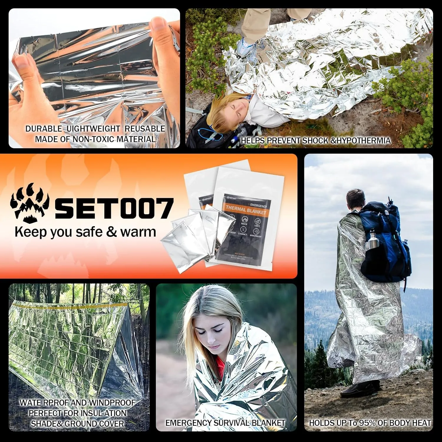 12-Pack Emergency Mylar Thermal Blankets, 82"x62" Space Blankets Foil Blanket, XL Camping Blanket for Outdoors, Hiking, Survival kit, Bug Out BagMarathons or First Aid, Silver