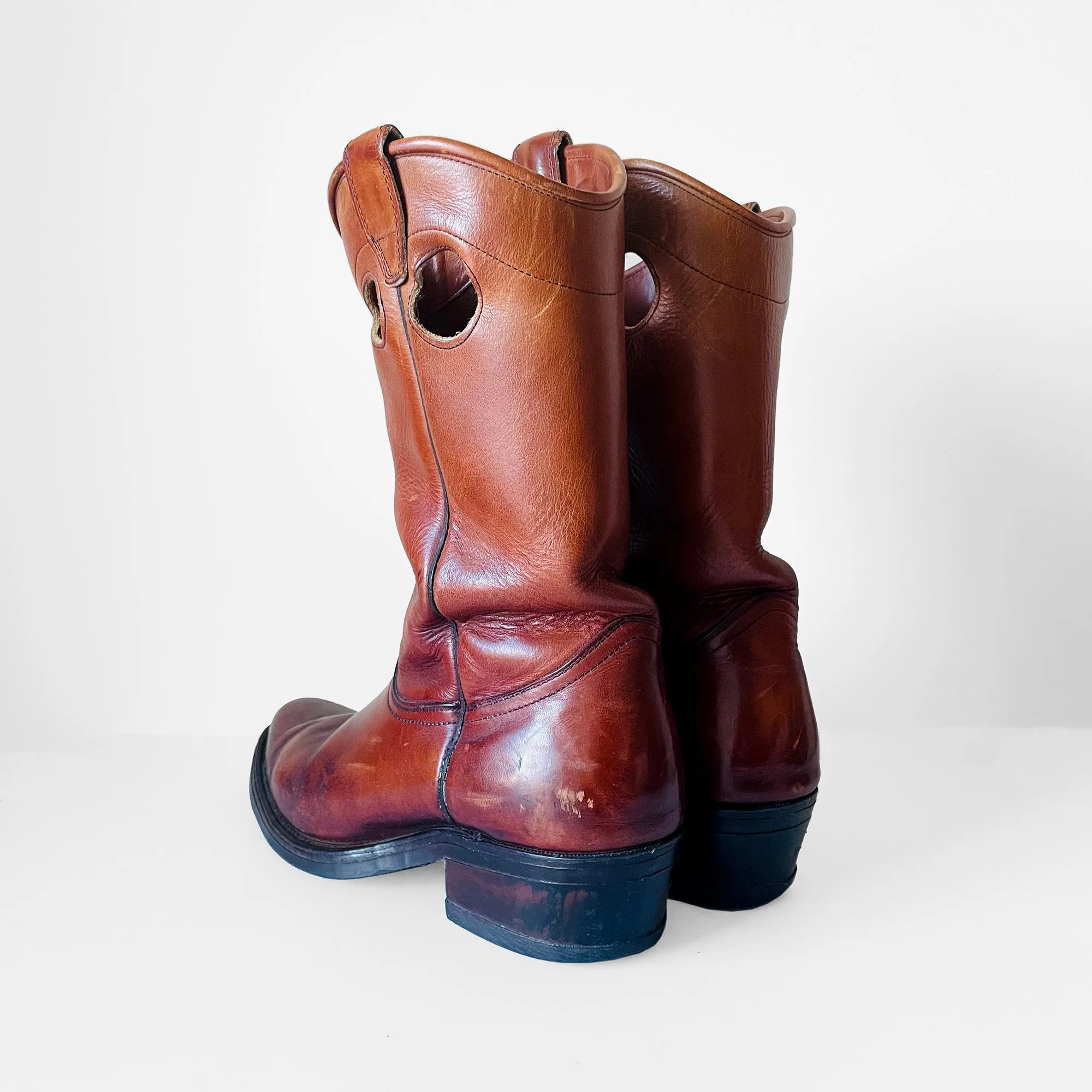 1970s Heavy-Duty Distressed Well Worn Cognac Leather Boots
