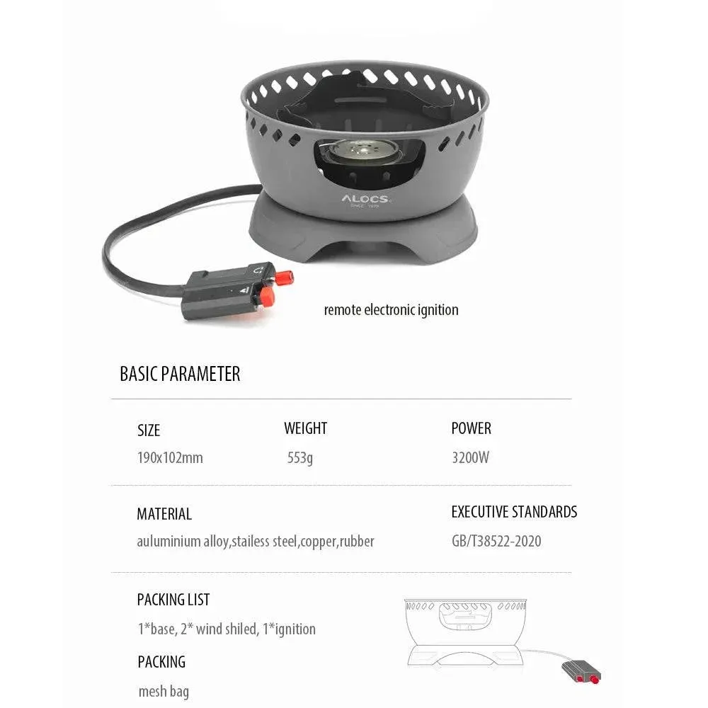ALOCS  Wind Shield Camping Gas Stove Outdoor Hiking Butane Propane Burner for Backpacking Picnic Emergency Cooking