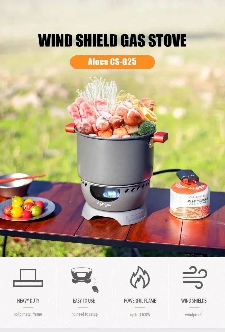 ALOCS  Wind Shield Camping Gas Stove Outdoor Hiking Butane Propane Burner for Backpacking Picnic Emergency Cooking