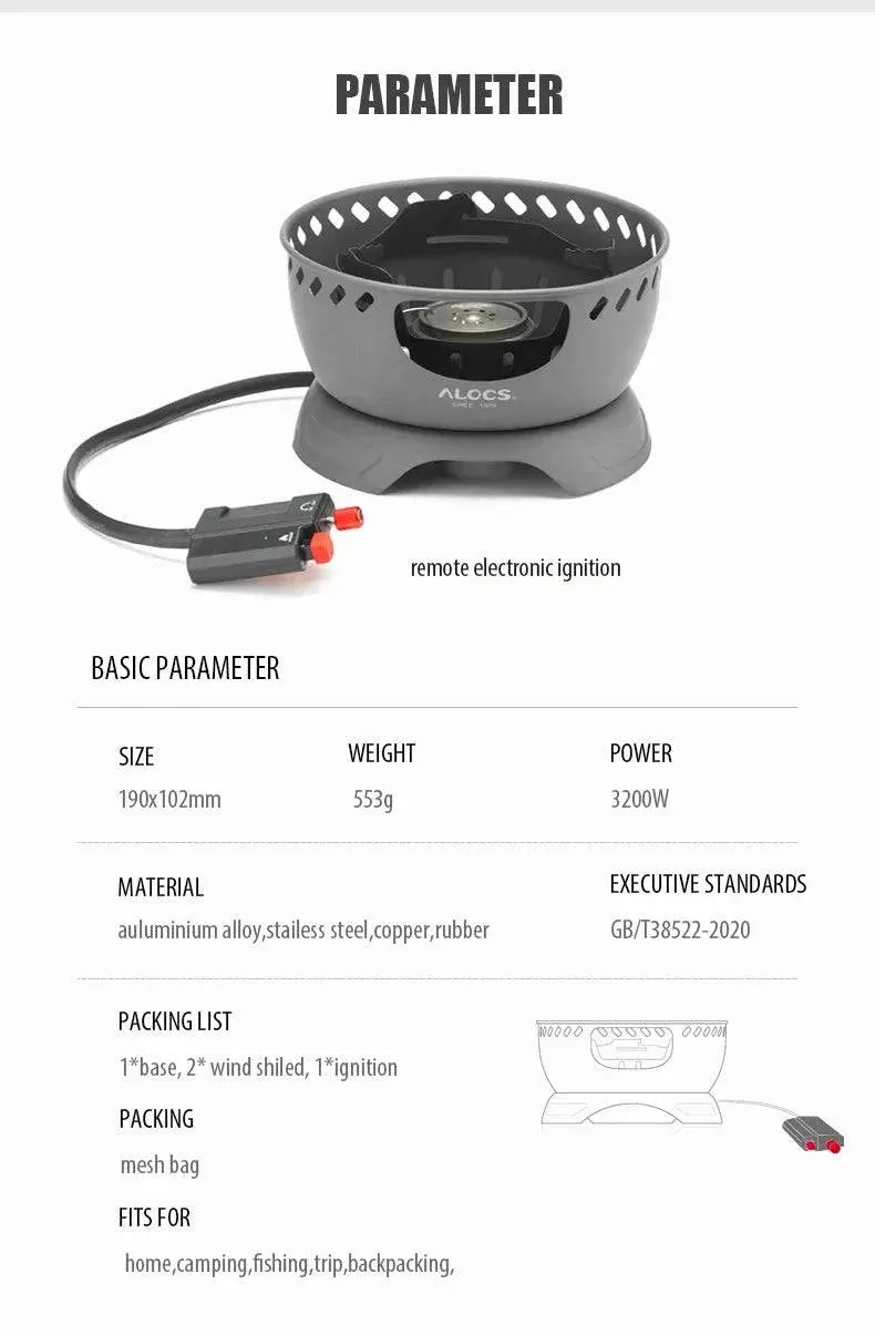 ALOCS  Wind Shield Camping Gas Stove Outdoor Hiking Butane Propane Burner for Backpacking Picnic Emergency Cooking