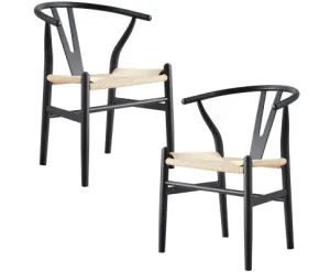 Anemone Set of 2 Wishbone Dining Chair Beech Timber Replica Hans Wenger - Black