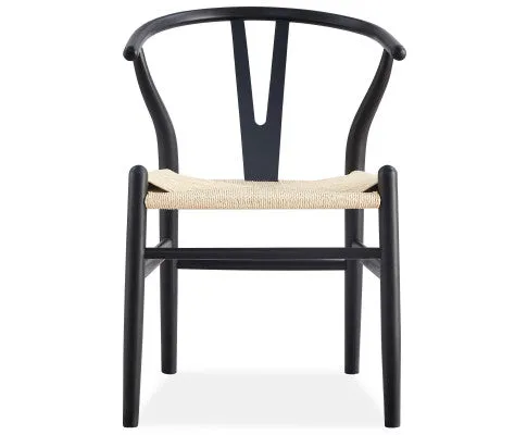 Anemone Set of 2 Wishbone Dining Chair Beech Timber Replica Hans Wenger - Black