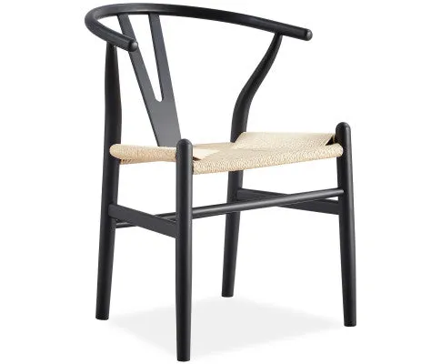 Anemone Set of 2 Wishbone Dining Chair Beech Timber Replica Hans Wenger - Black
