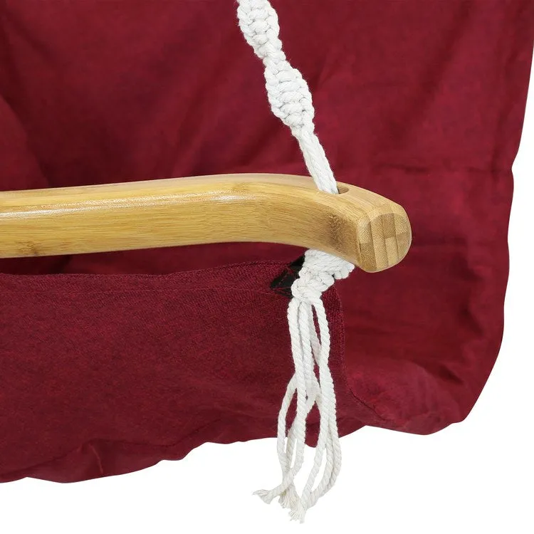 Audrey Olefin Outdoor Single-Person Hammock Hanging Chair with Bamboo Armrest and Black Steel Stand - Red