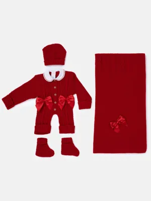 Baby Girl All-In-One Knitted Set with Blanket - Red