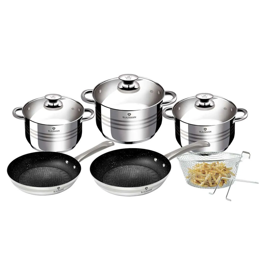 Blaumann Stainless Steel 10 Pieces Cookware Set Silver