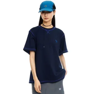 Decorative Line Quick Drying Short Sleeve T-shirt In Dark Blue