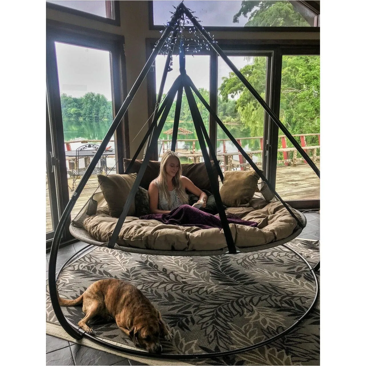 FlowerHouse 7ft dia Hanging Hammock Flying Saucer with Stand - FHFSSVR-SET