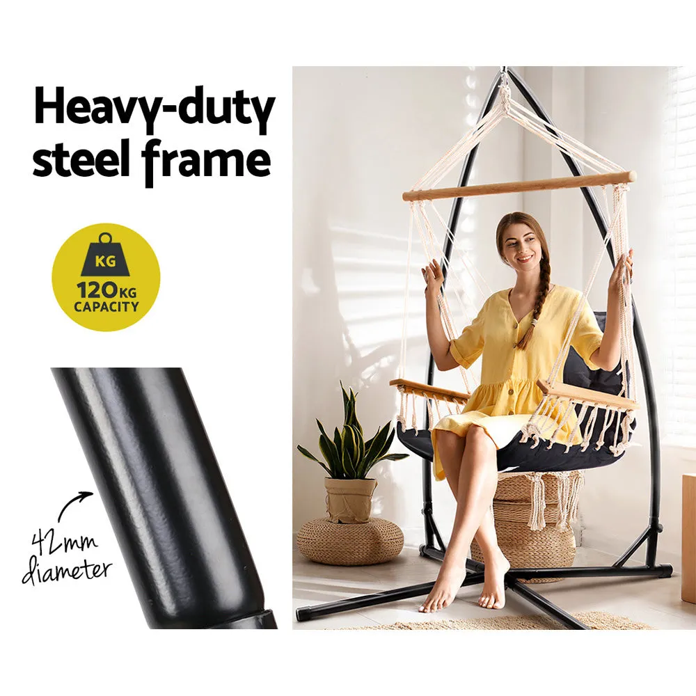 Hammock Chair with Steel Stand Armrest Outdoor Hanging - Grey