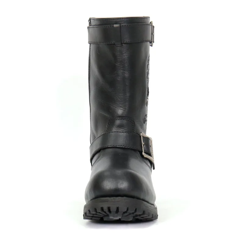 Hot Leathers BTM1018 Men’s Black Tall Harness Flag Skull Boot with