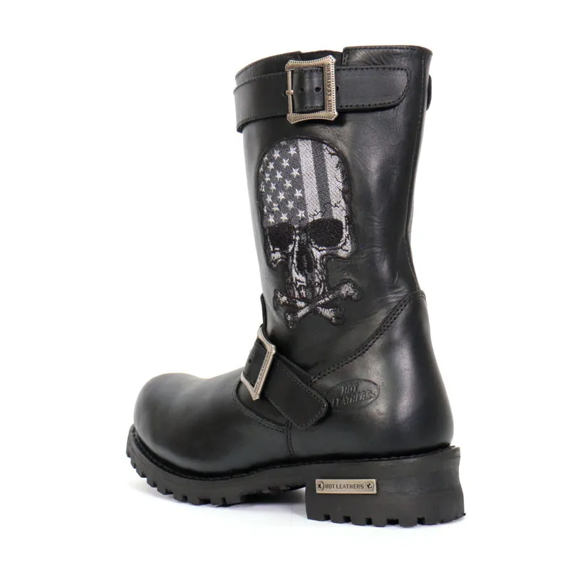 Hot Leathers BTM1018 Men’s Black Tall Harness Flag Skull Boot with