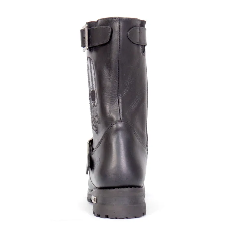 Hot Leathers BTM1018 Men’s Black Tall Harness Flag Skull Boot with