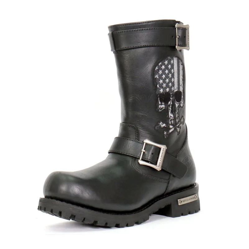 Hot Leathers BTM1018 Men’s Black Tall Harness Flag Skull Boot with