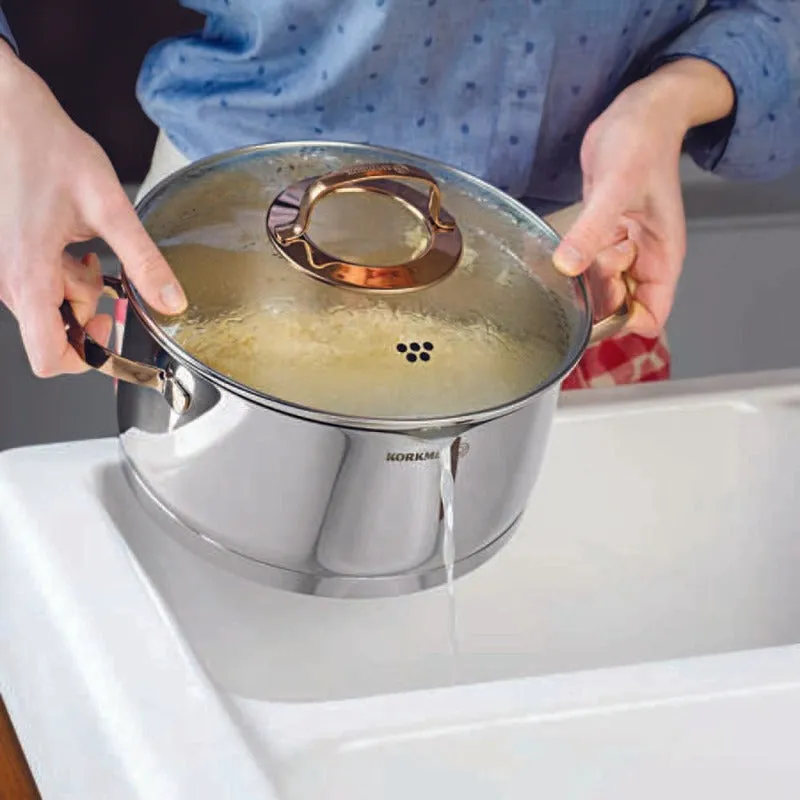 Korkmaz Rosanna Cooking Pot Set, Stainless Steel Cookware (54.1 - 101.4 - 186 - 101.4 oz)