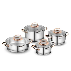 Korkmaz Rosanna Cooking Pot Set, Stainless Steel Cookware (54.1 - 101.4 - 186 - 101.4 oz)
