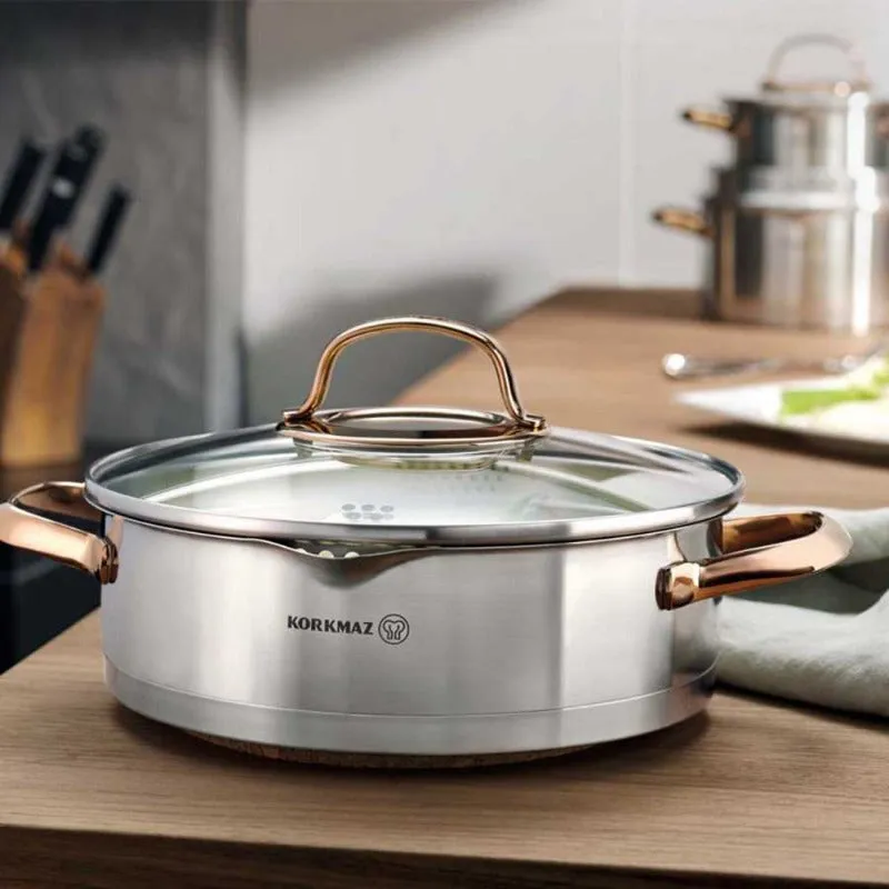 Korkmaz Rosanna Cooking Pot Set, Stainless Steel Cookware (54.1 - 101.4 - 186 - 101.4 oz)