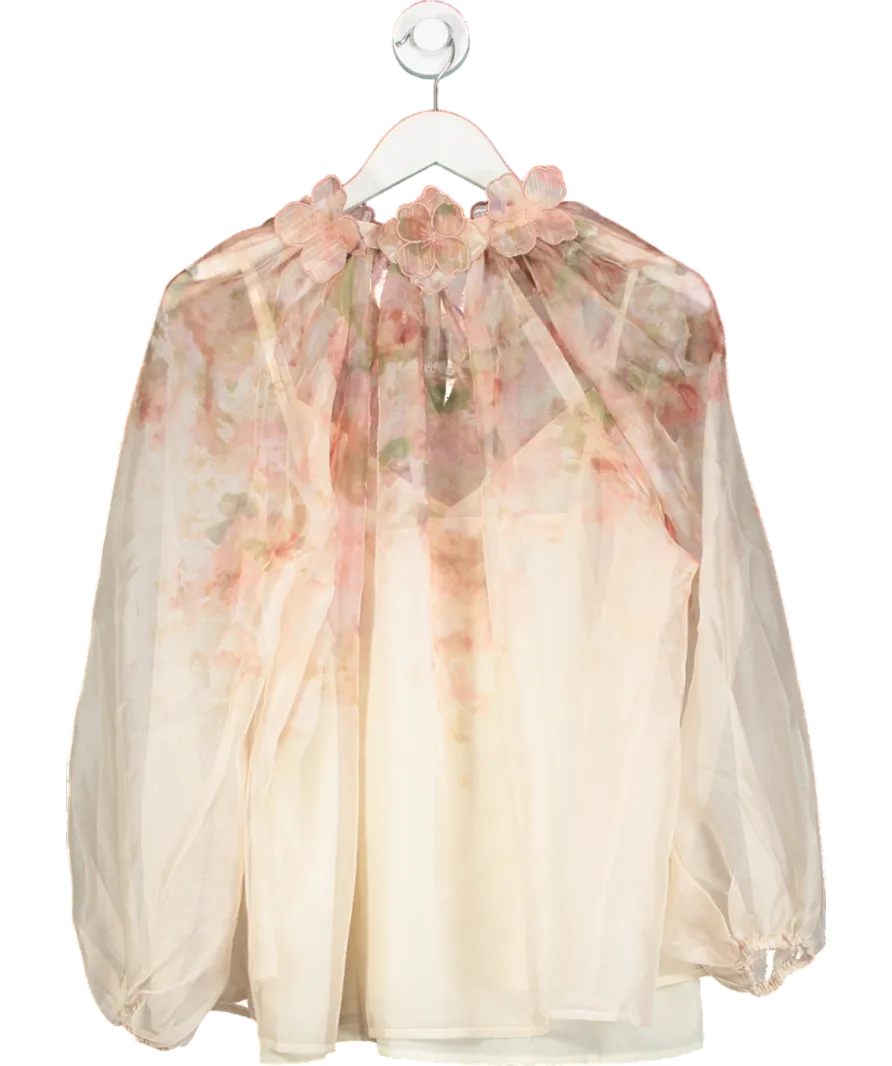 Ky Creation Nude Sheer Floral Applique Blouse UK M