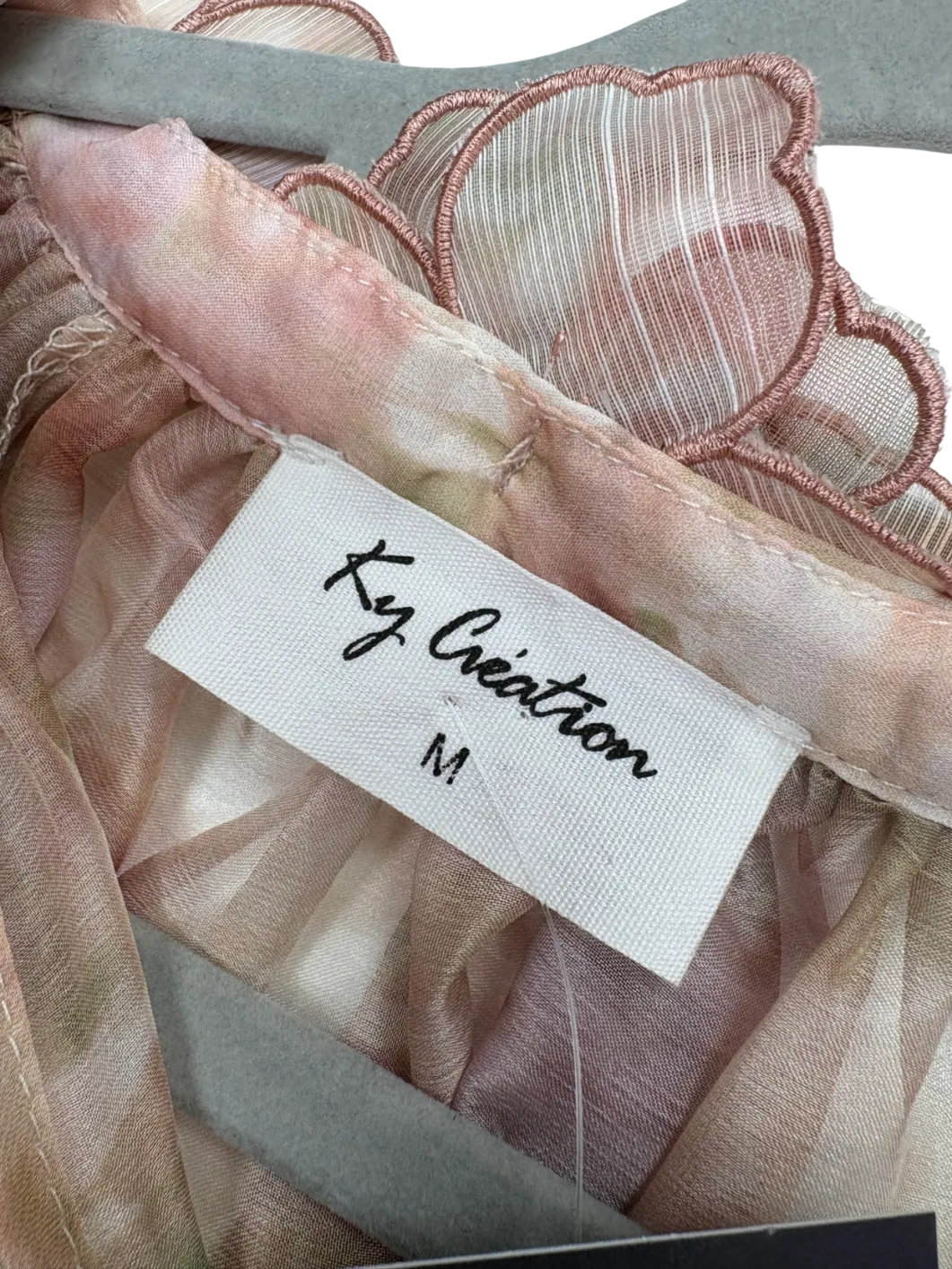 Ky Creation Nude Sheer Floral Applique Blouse UK M