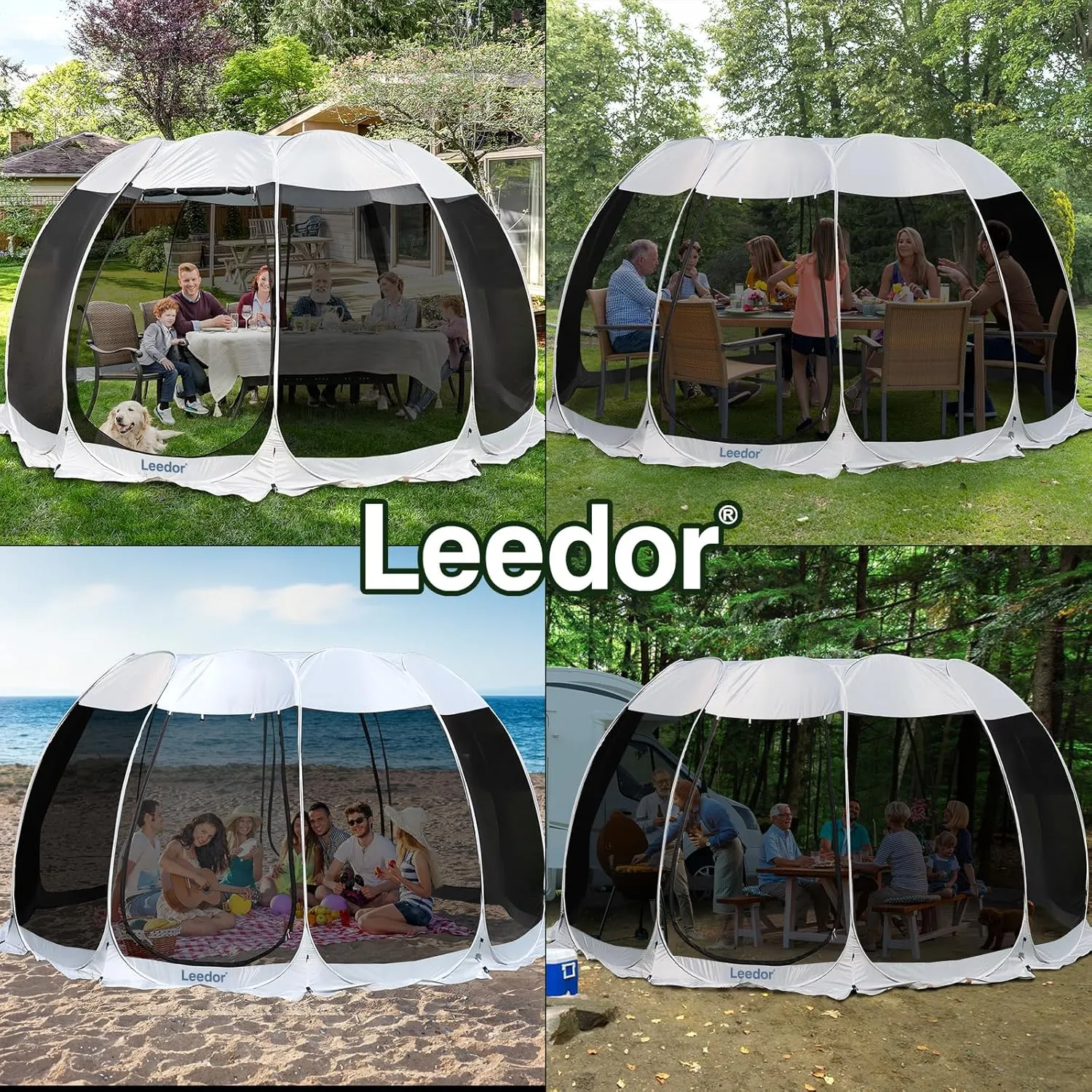 LEEDOR Pop Up Screen House, 6-10-15 Person Outdoor Screen TentCamping Screen Room with Carry Bag, Screened Gazebo with Mosquito Netting, Instant UV Resistant Sun Shelter for Garden, Patio, Backyard