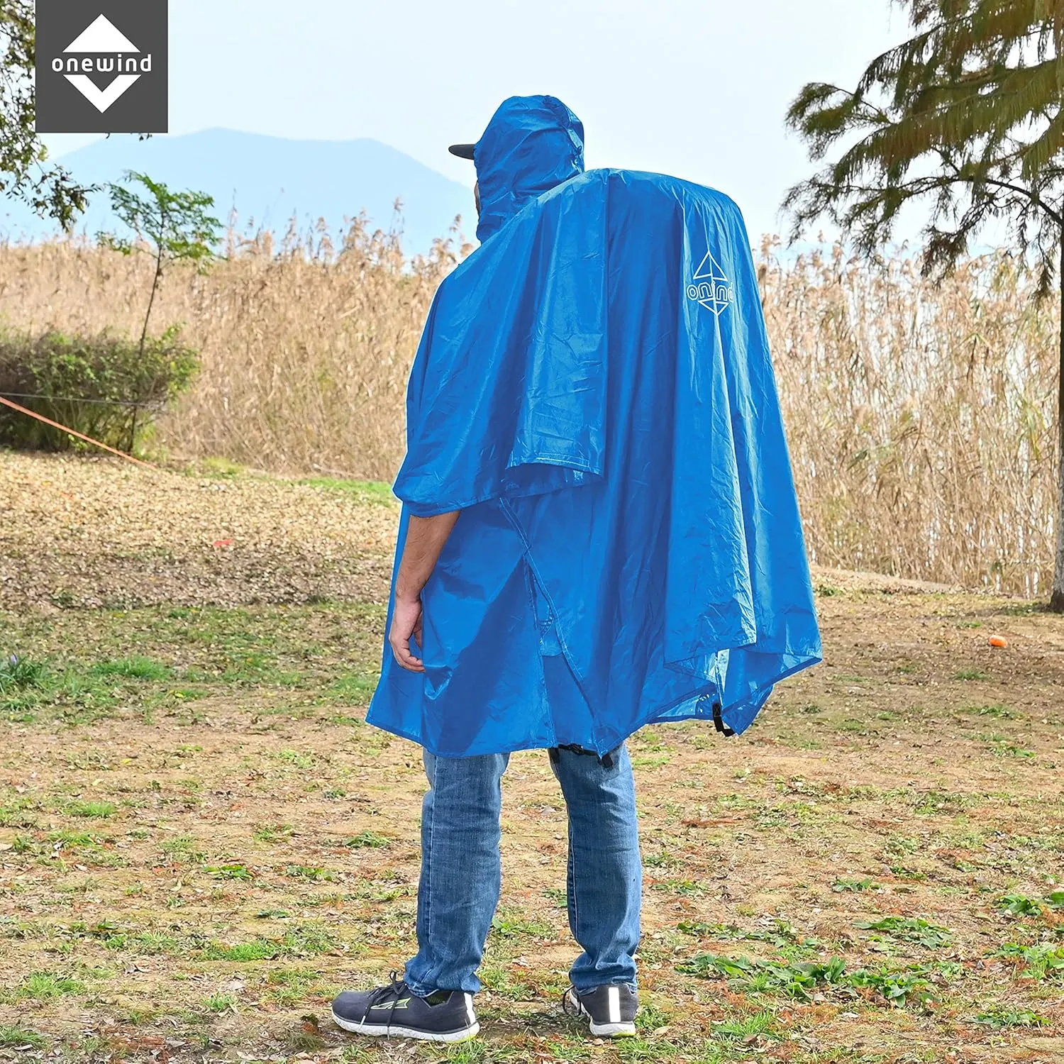 onewind Hooded Rain Poncho, Silnylon Rain Coat Versatile Survival Shelter Waterproof Breathable Lightweight Poncho