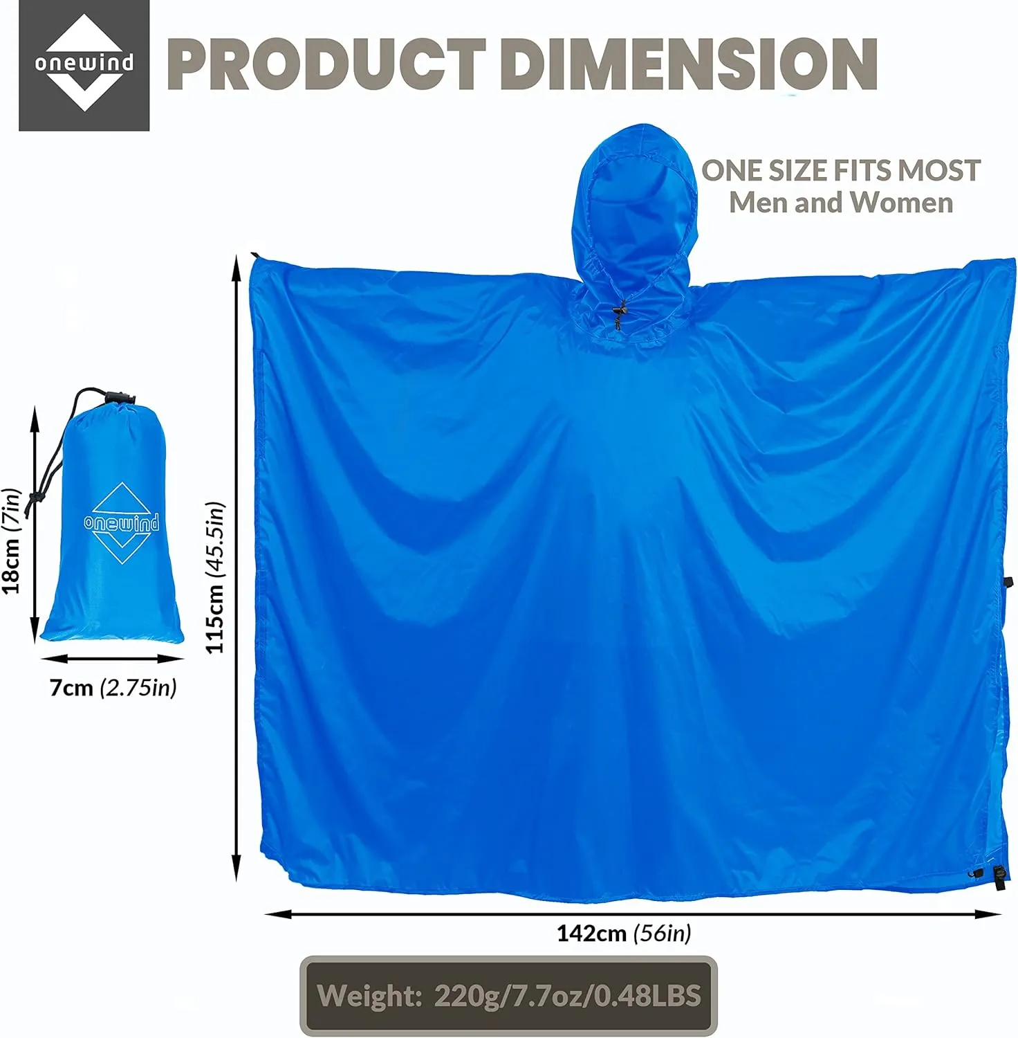 onewind Hooded Rain Poncho, Silnylon Rain Coat Versatile Survival Shelter Waterproof Breathable Lightweight Poncho