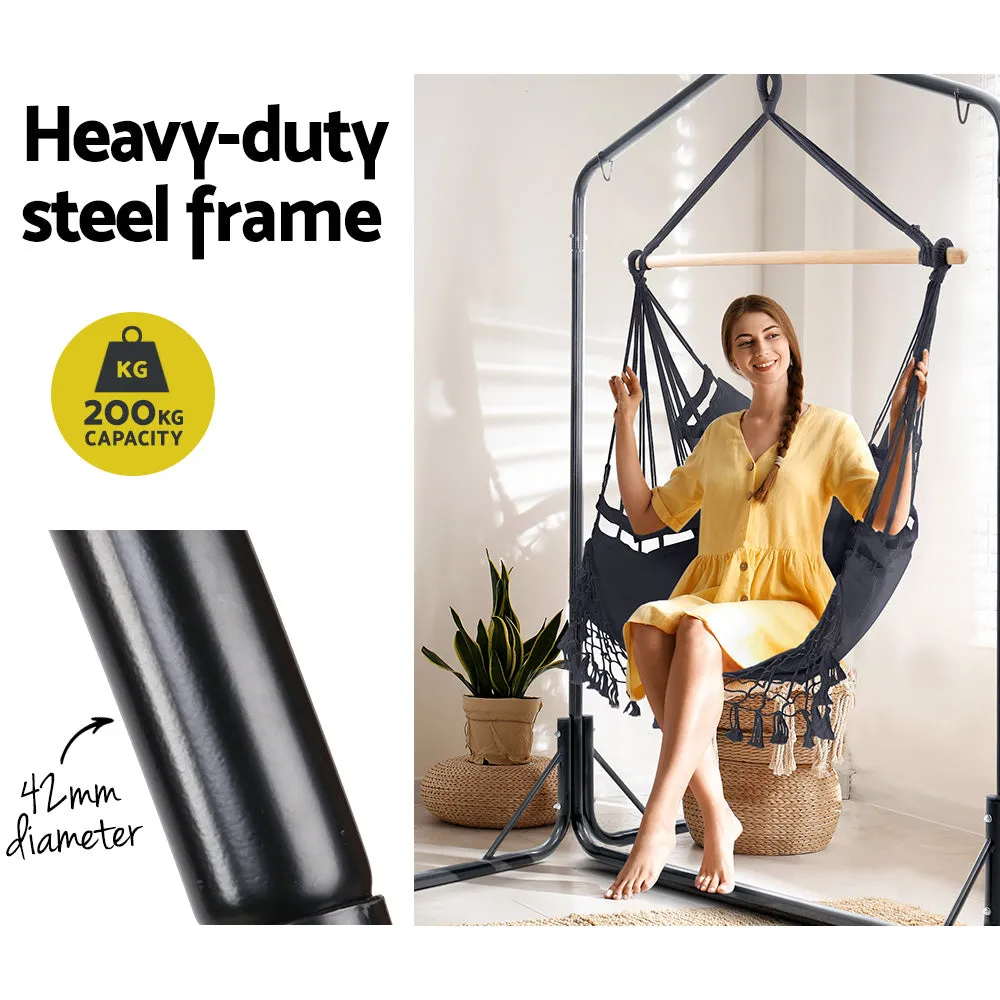 Outdoor Hammock Chair with Stand Tassel Hanging Rope Hammocks - Grey