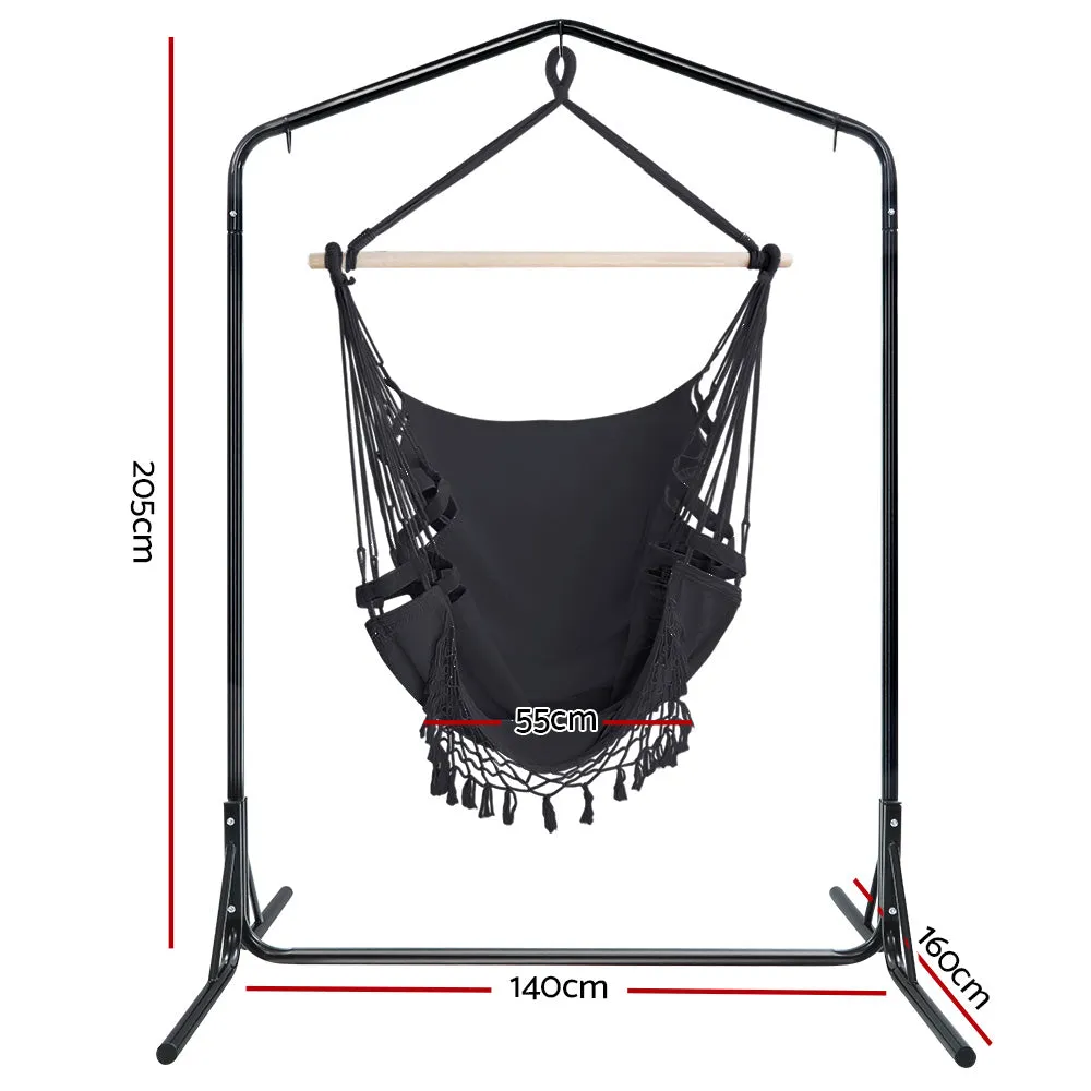 Outdoor Hammock Chair with Stand Tassel Hanging Rope Hammocks - Grey