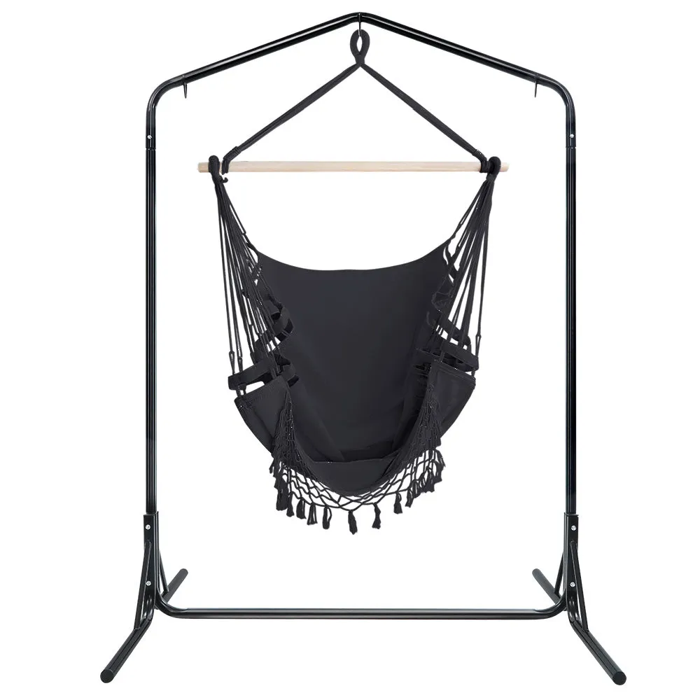 Outdoor Hammock Chair with Stand Tassel Hanging Rope Hammocks - Grey