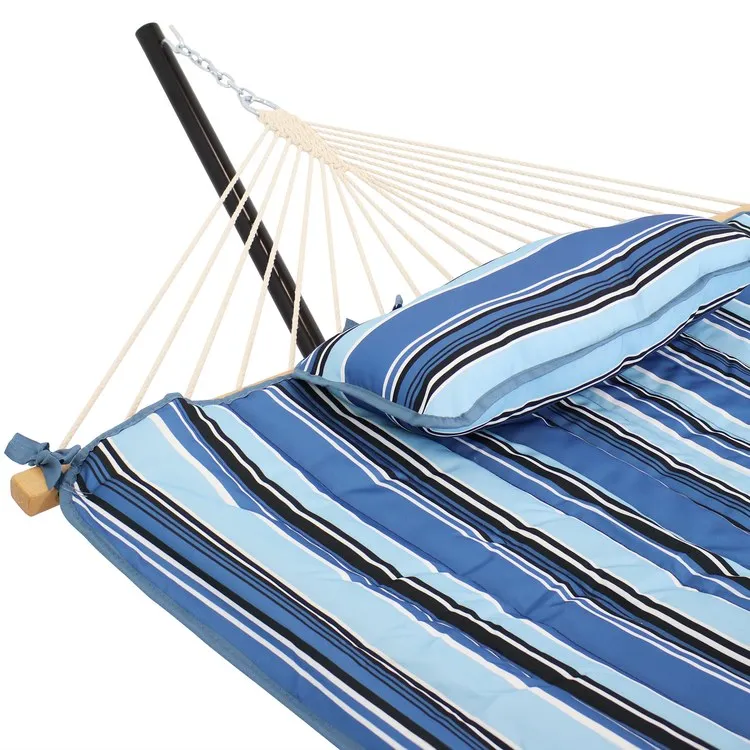 Outdoor Rope Hammock with Pad, Pillow, and 12' Stand - Misty Beach