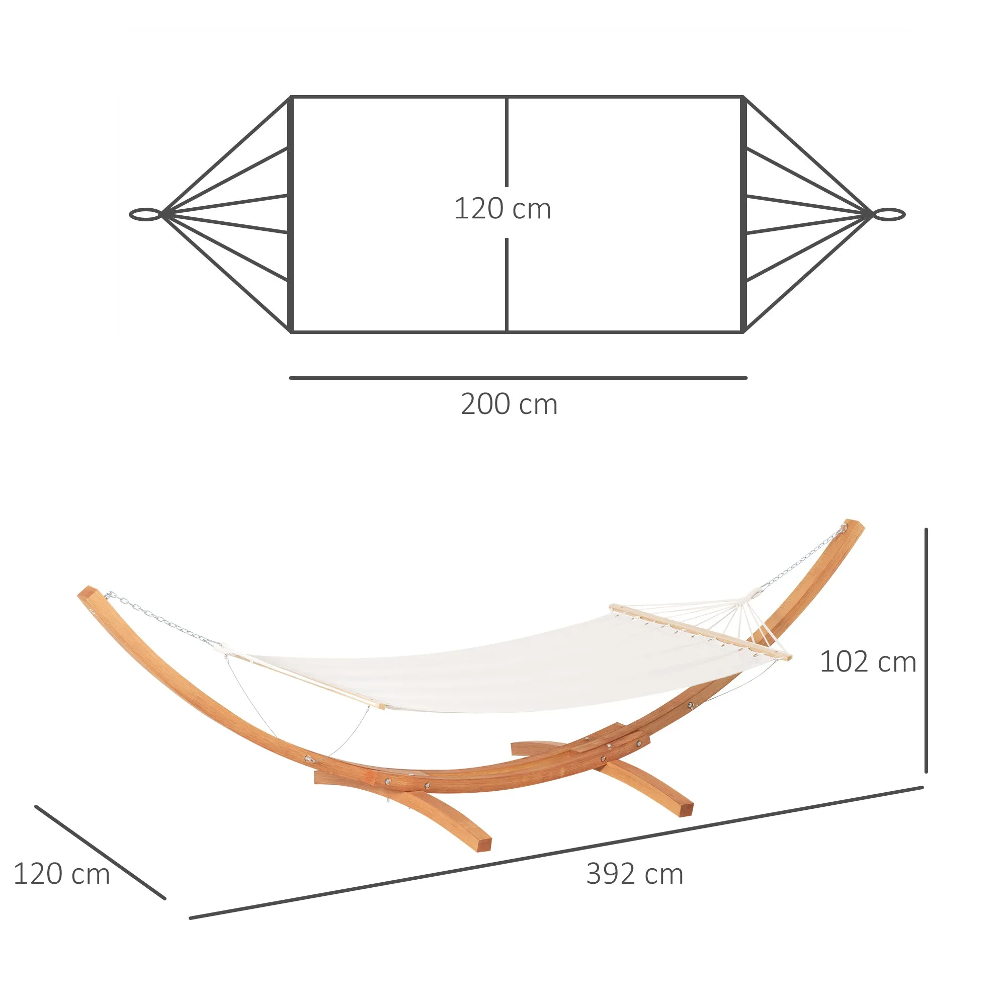 Outsunny Outdoor Garden Hammock Swing Hanging Bed w/Wooden Stand for Patio White
