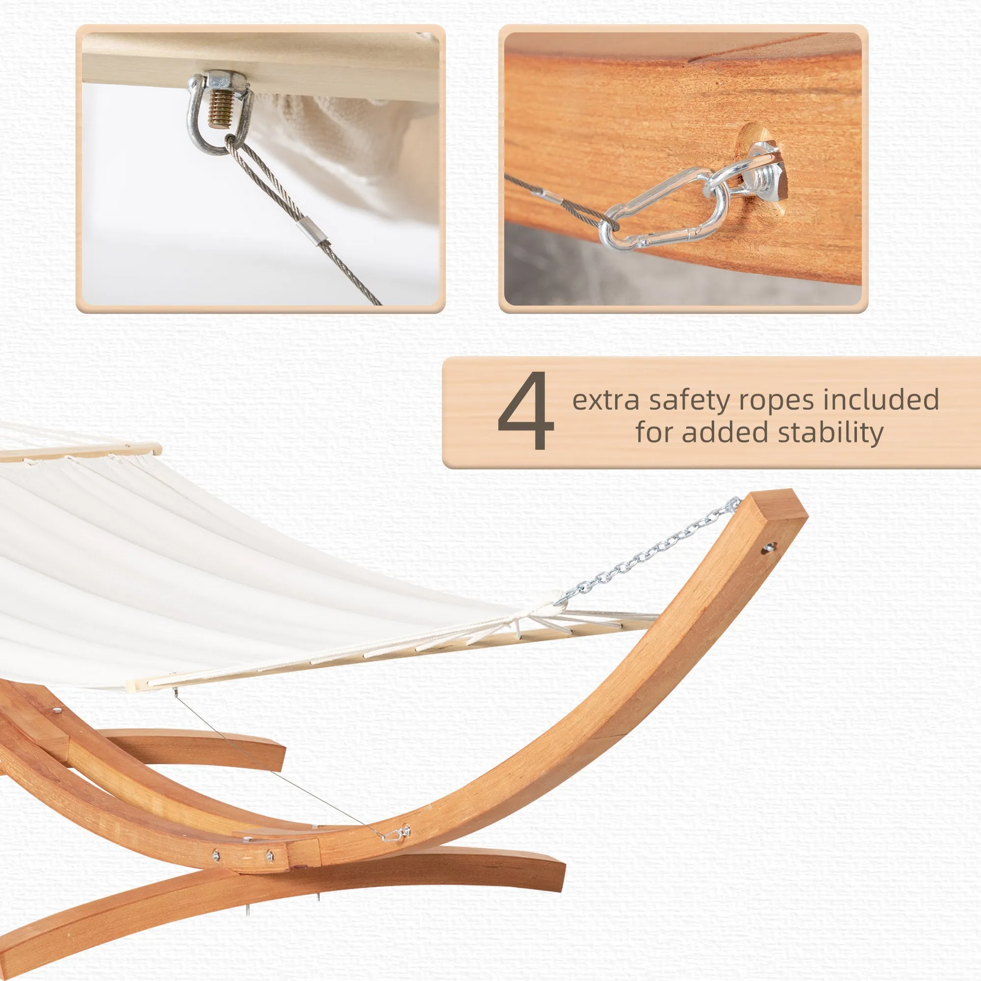 Outsunny Outdoor Garden Hammock Swing Hanging Bed w/Wooden Stand for Patio White