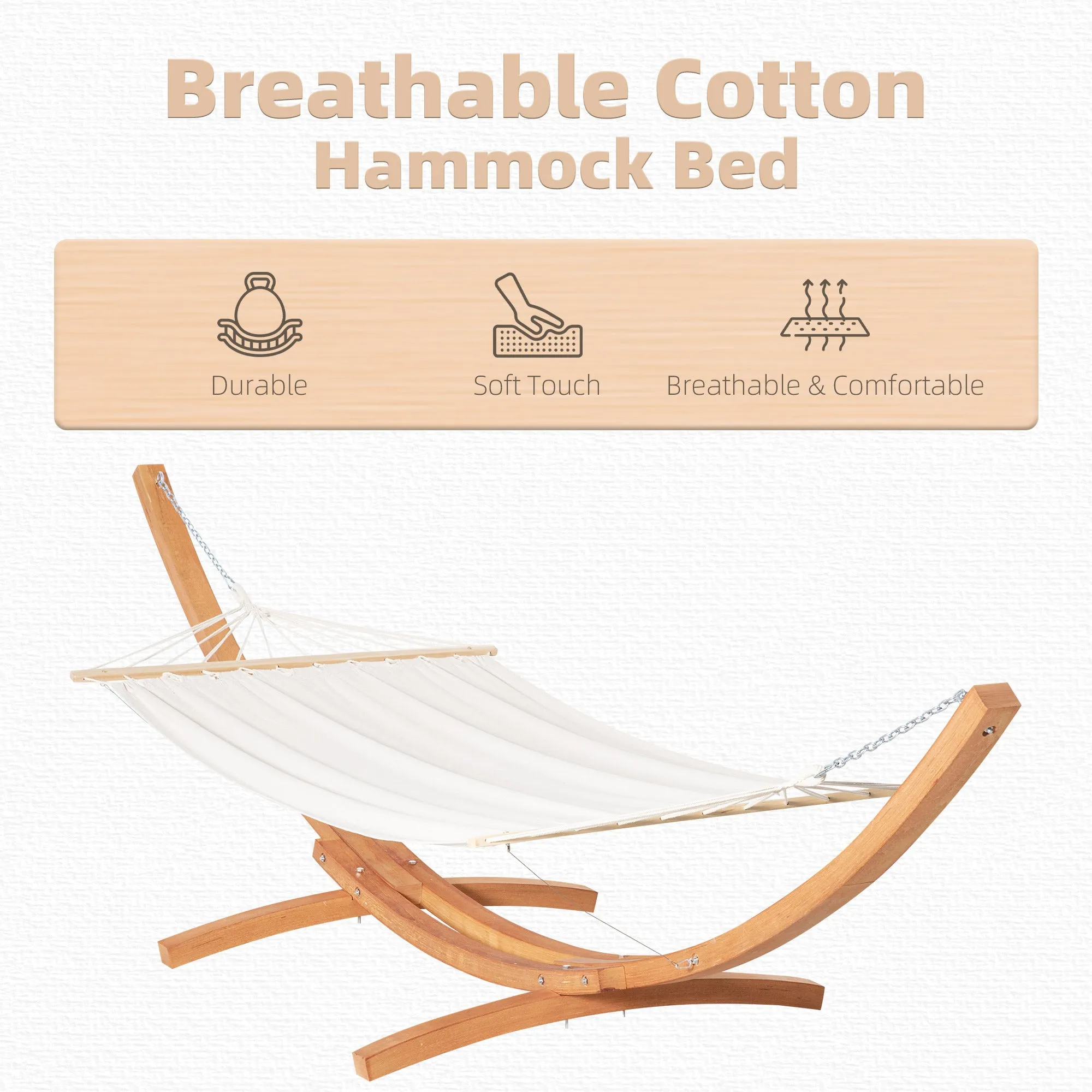 Outsunny Outdoor Garden Hammock Swing Hanging Bed w/Wooden Stand for Patio White
