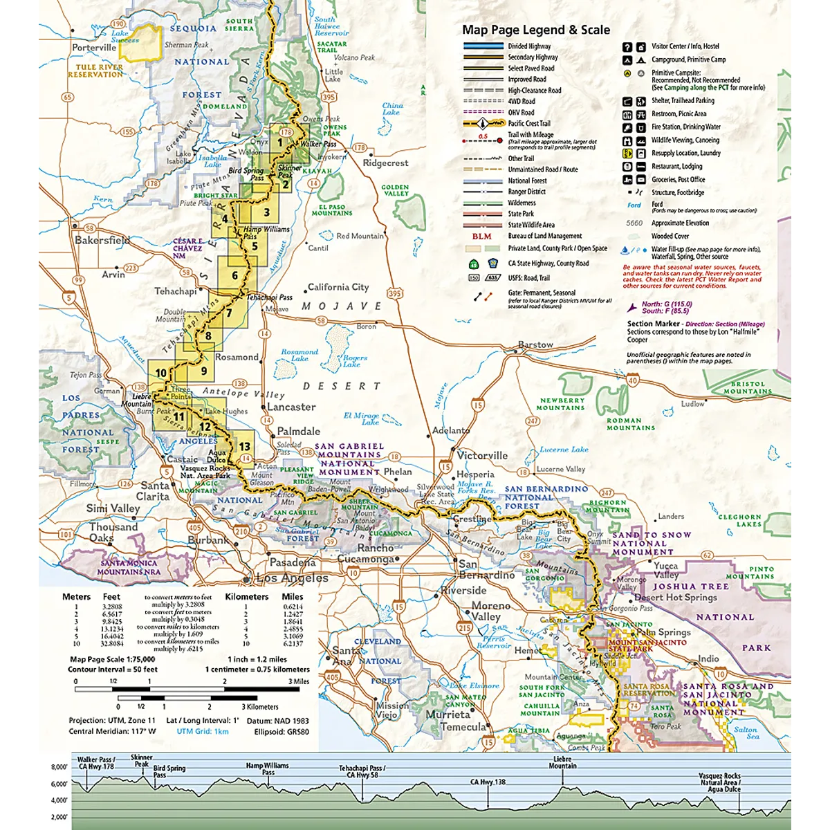Pacific Crest Trail: Scodie, Piute, and Tehachapi Mountains Map