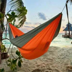 Portable Double Person Canvas Hammock Outdoor Camping Garden Beach Travel Swing