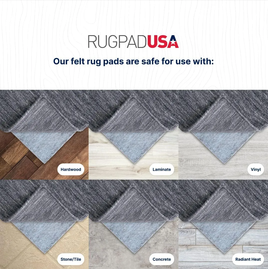RUGPADUSA - Basics - 9'x12' - 1/4" Thick - 100% Felt - Protective Cushioning Rug Pad - Safe for All Floors and Finishes Including Hardwoods